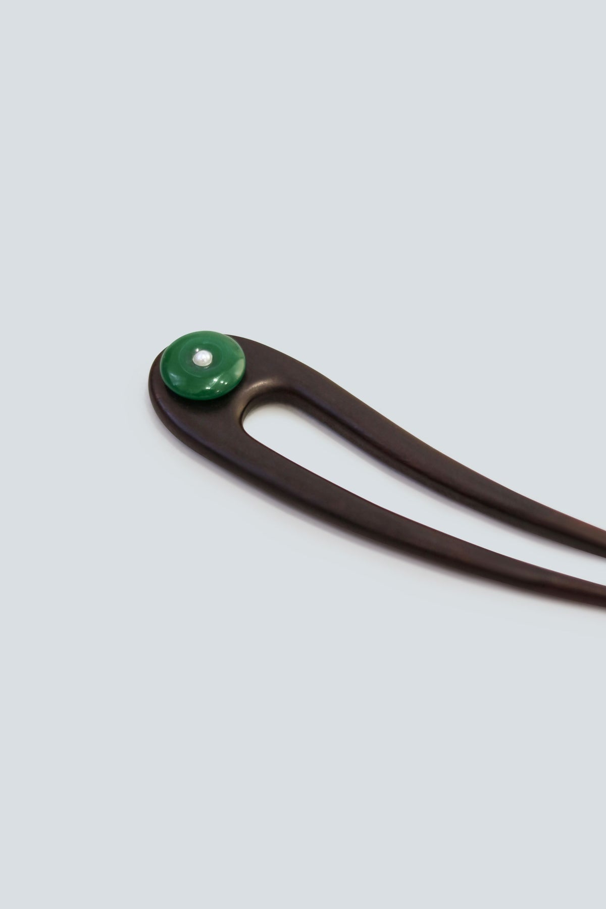 Ebony Hairpin with Green Stone