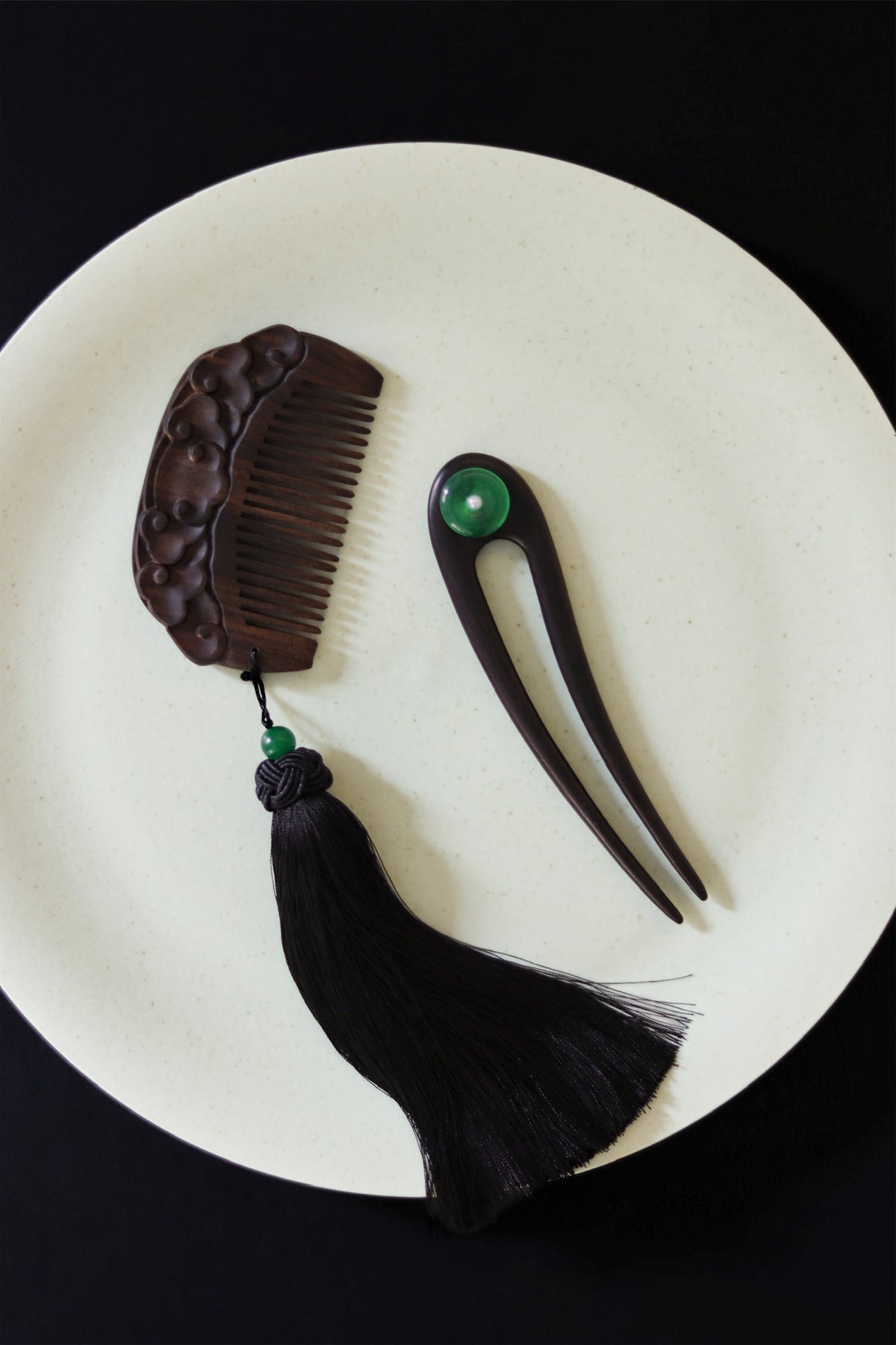 Ebony Hairpin with Green Stone