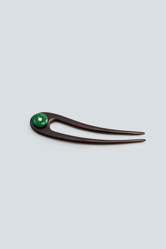 Ebony Hairpin with Green Stone